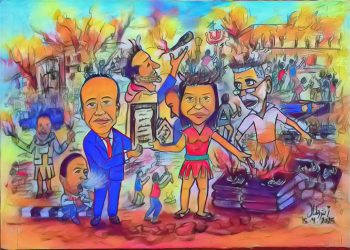 الصعود على أنقاض المجمع العلمي “بريشة الفنان أشرف كمال وأفكار الكاتبة سها البغدادي 